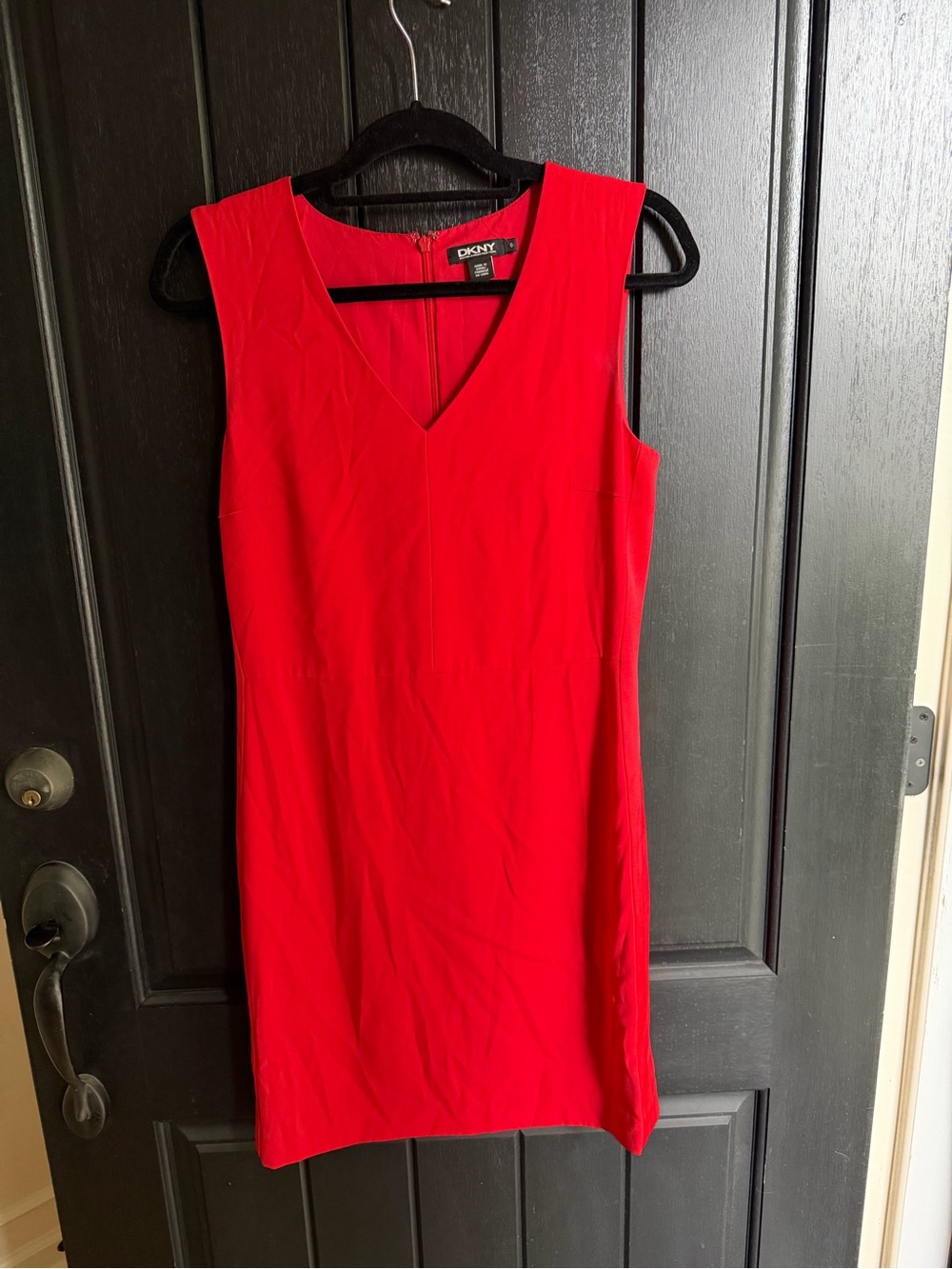 DKNY Bold Red V-Neck Sleeveless Mini Dress